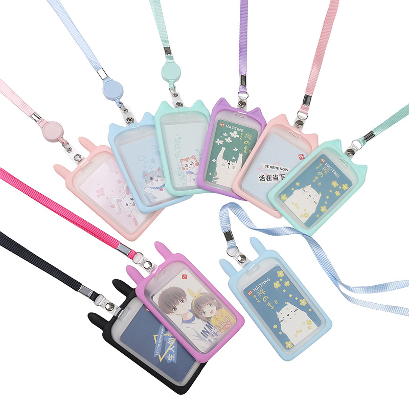 En stock dibujos animados lindos student rice card sleeves plastic longcordon tarjeta de trabajador tarjeta de autobús estuche de protección de tarjeta de identificación de estudiante Item Picture