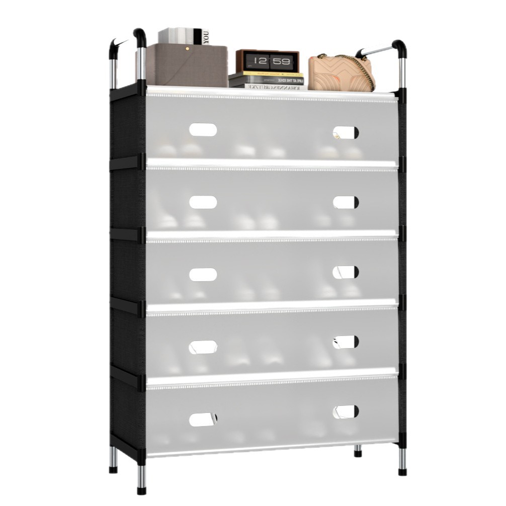 Listening to the rain bamboo and wood grey drawer-type shoe cabinet, widened shoe rack, plastic folding shoe rack, storage and organization cabinet, household shoe rack Specification image