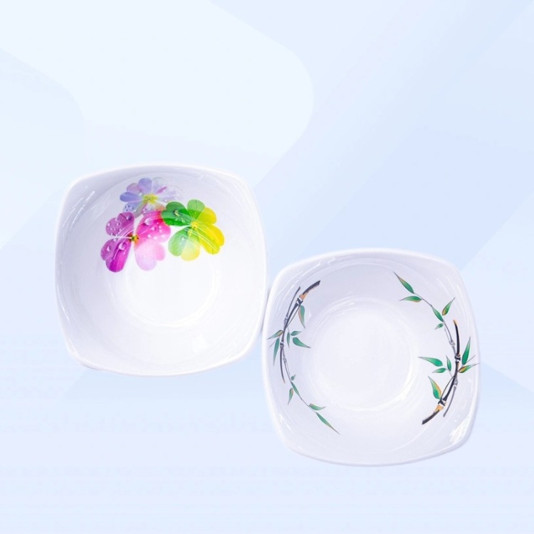 仿瓷复古风米饭碗窑变密胺餐具方形沙拉碗家居日用早餐酸奶燕麦碗