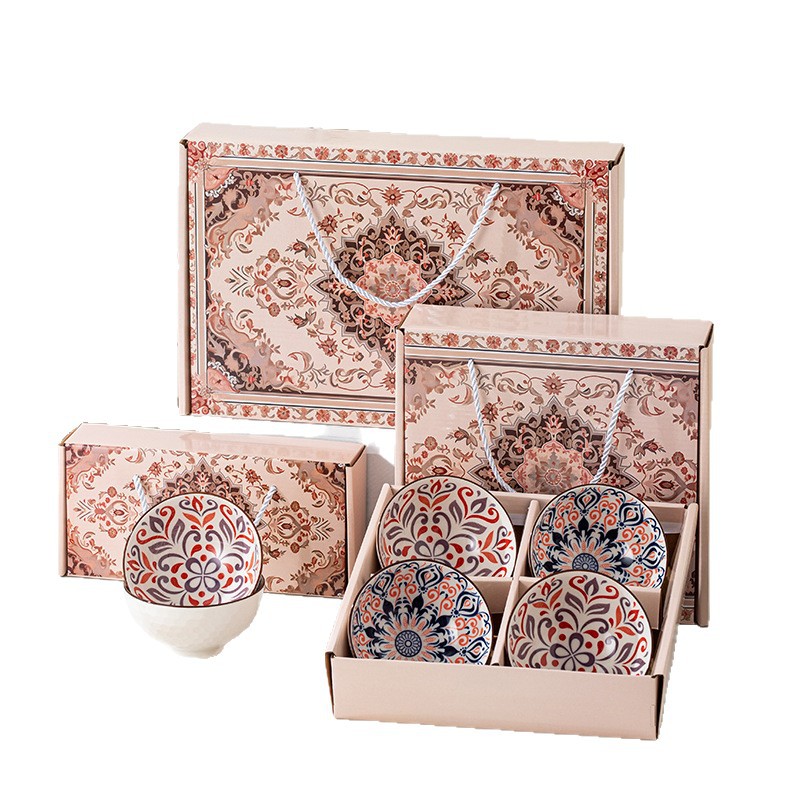 Ceramic gift tableware set, bowl set, bowl set, chopsticks set, gift box, four bowls and four chopsticks, opening event gifts Application Scenario