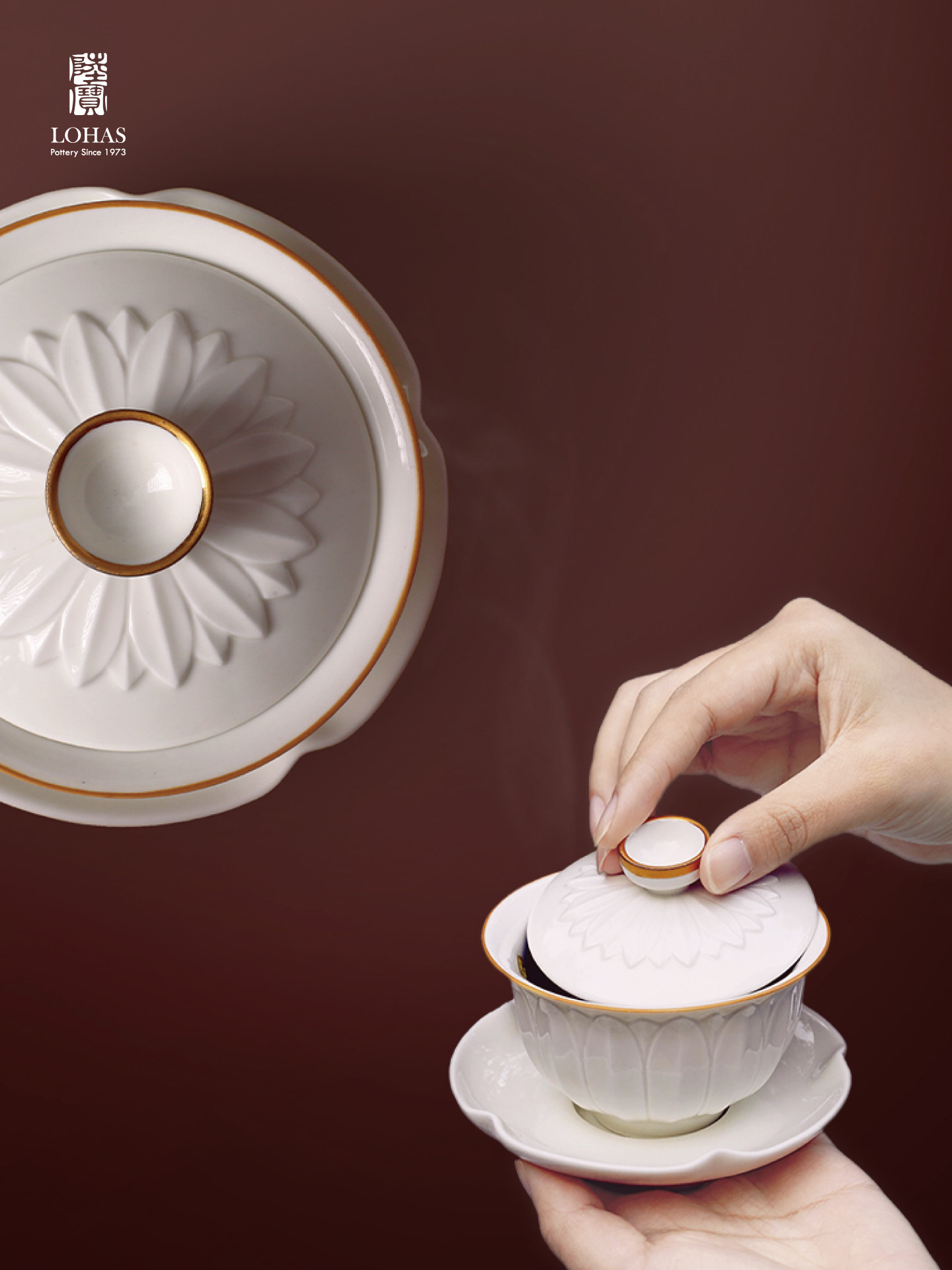 Lu Bao's new product, the Song Dynasty Charm Ding Kiln Lotus Pattern Covered Bowl Tea Set, is an elegant gift box for elders, friends, leaders and clients