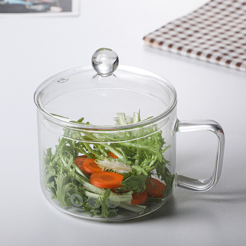 High borosilicate glass health pot, salad pot, noodle cooking pot, high-temperature resistant boiling pot, mini instant noodle stew pot, soup pot details Picture