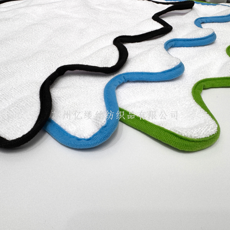 China Yiwu warp knitted double-sided combed microfiber towel fabric, knitted irregular-shaped edge absorbent bathrobe, kitchen household cleaning cloth Item Picture
