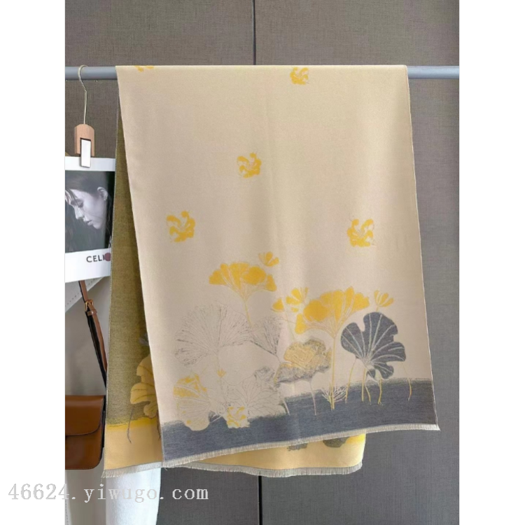 Cross-border scarf wholesale 27 high-speed jacquard series Ginkgo leaf cash on delivery scarf e-commerce supply Specification image