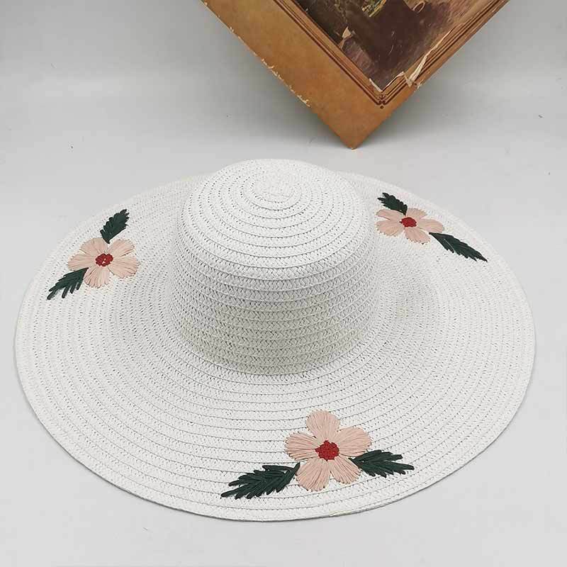 Wholesale of cross-border spring and summer three-dimensional embroidered straw hats, women's beach hats, top hats and sun hats details Picture