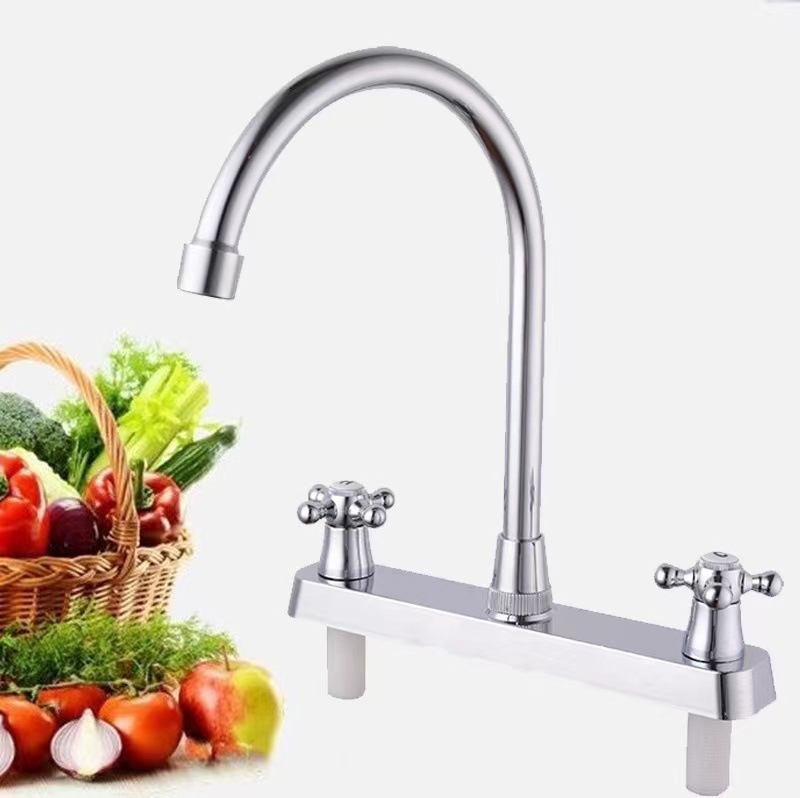 水龙头/水龙头北美/小熊贴防溅水龙头/洗手盆水龙头合金双联/卫浴白底实物图