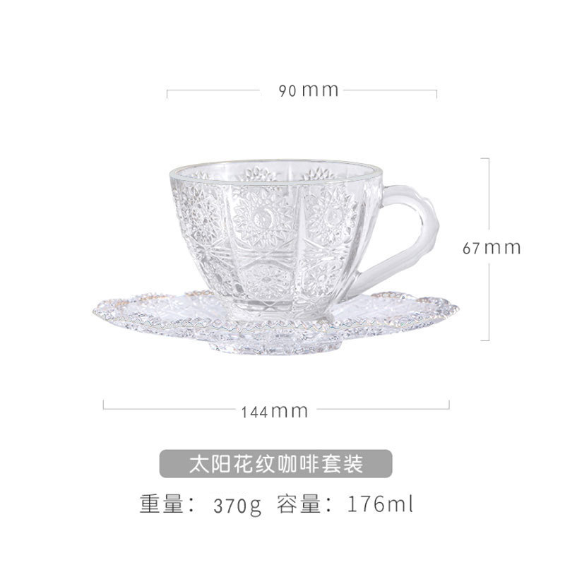 Wholesale of European retro embossed gold edge amber breakfast cups, coffee cups, water cups and glass cup sets Item Picture