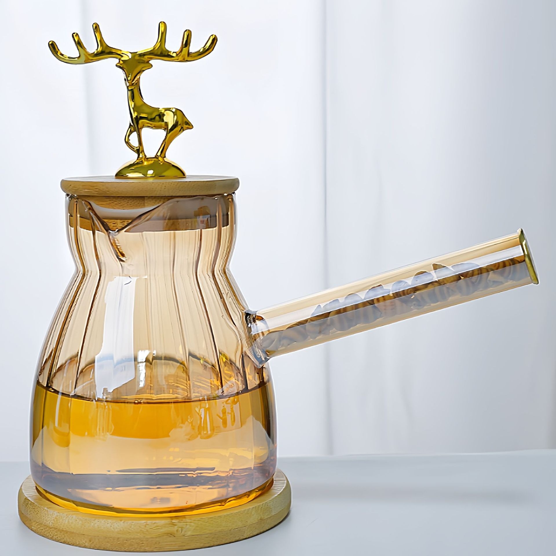 咖啡壶麋鹿竹盖咖啡壶高硼硅耐热玻璃咖啡壶