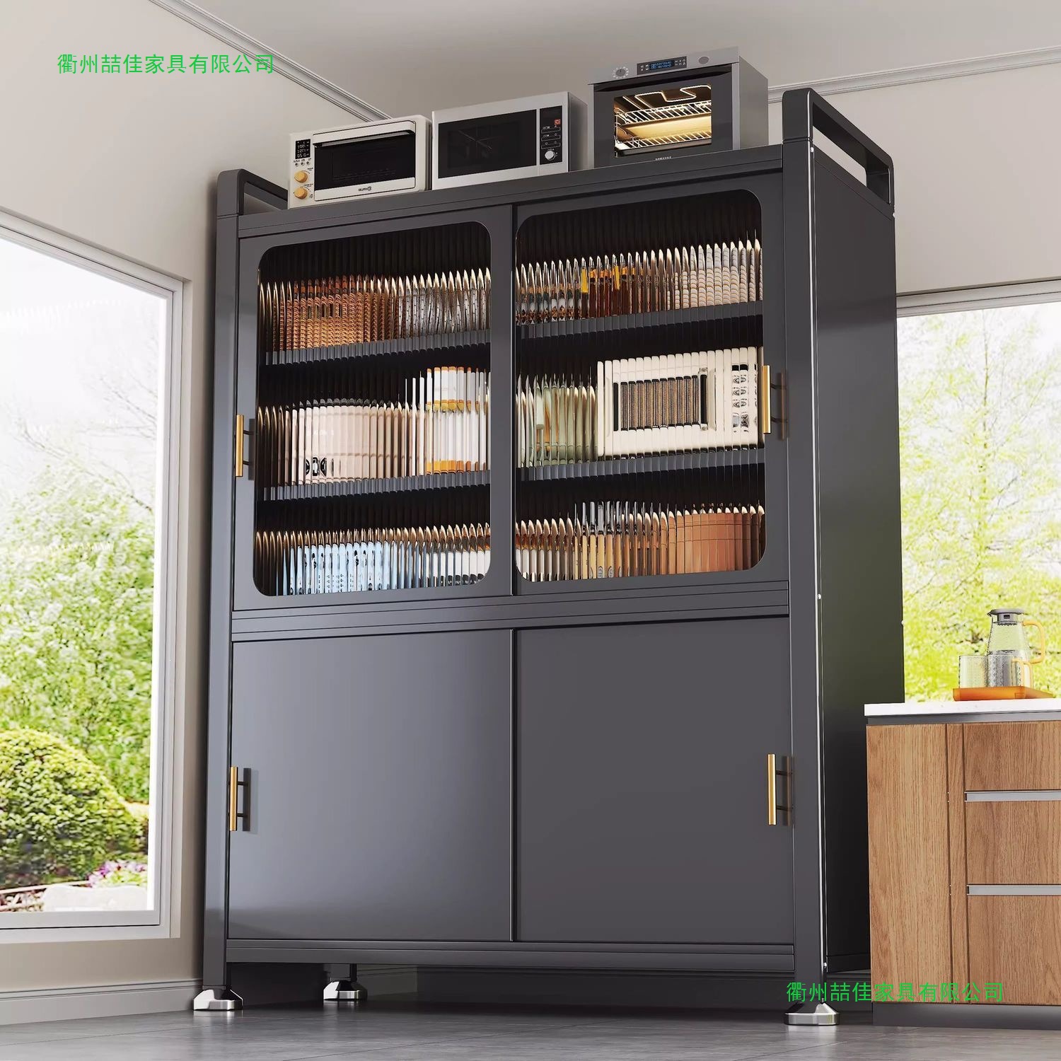 Kitchen shelves, multi-functional multi-layer floor-standing cabinets, sliding door sideboards, household cookware, bowls and plates storage cabinets