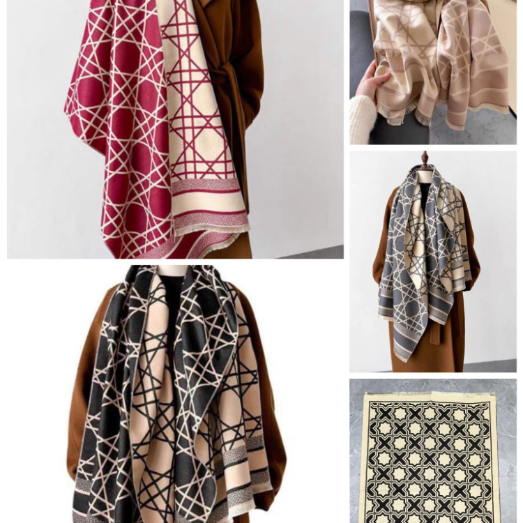 Wholesale of new high-speed jacquard hexagonal checkered cross-border scarves, e-commerce live streaming supply chain, in-stock scarves Specification image
