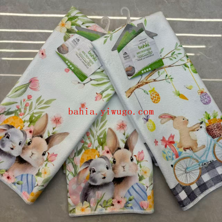 Cross-border Easter kitchen towels, watercolor rabbit dishcloths, cleaning cloths, home decoration hand towels
