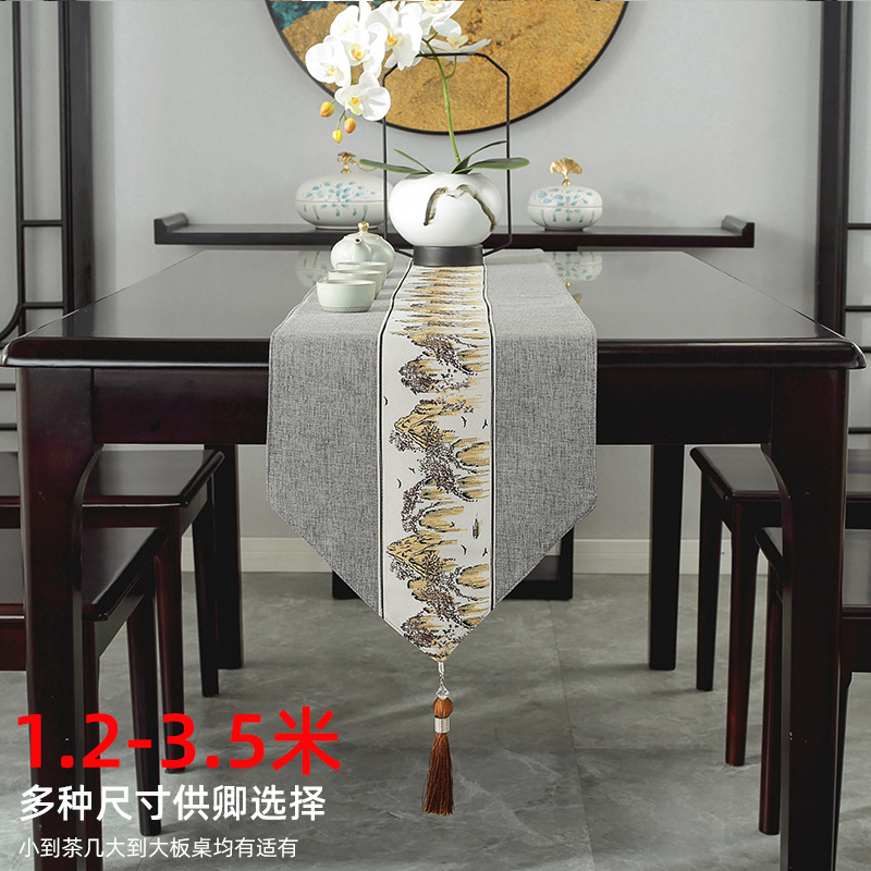 New Chinese-style waterproof table flag, tea ceremony Zen, Chinese-style tea setting, tea table, fabric long tablecloth, cotton and linen tea room tablecloth Specification image