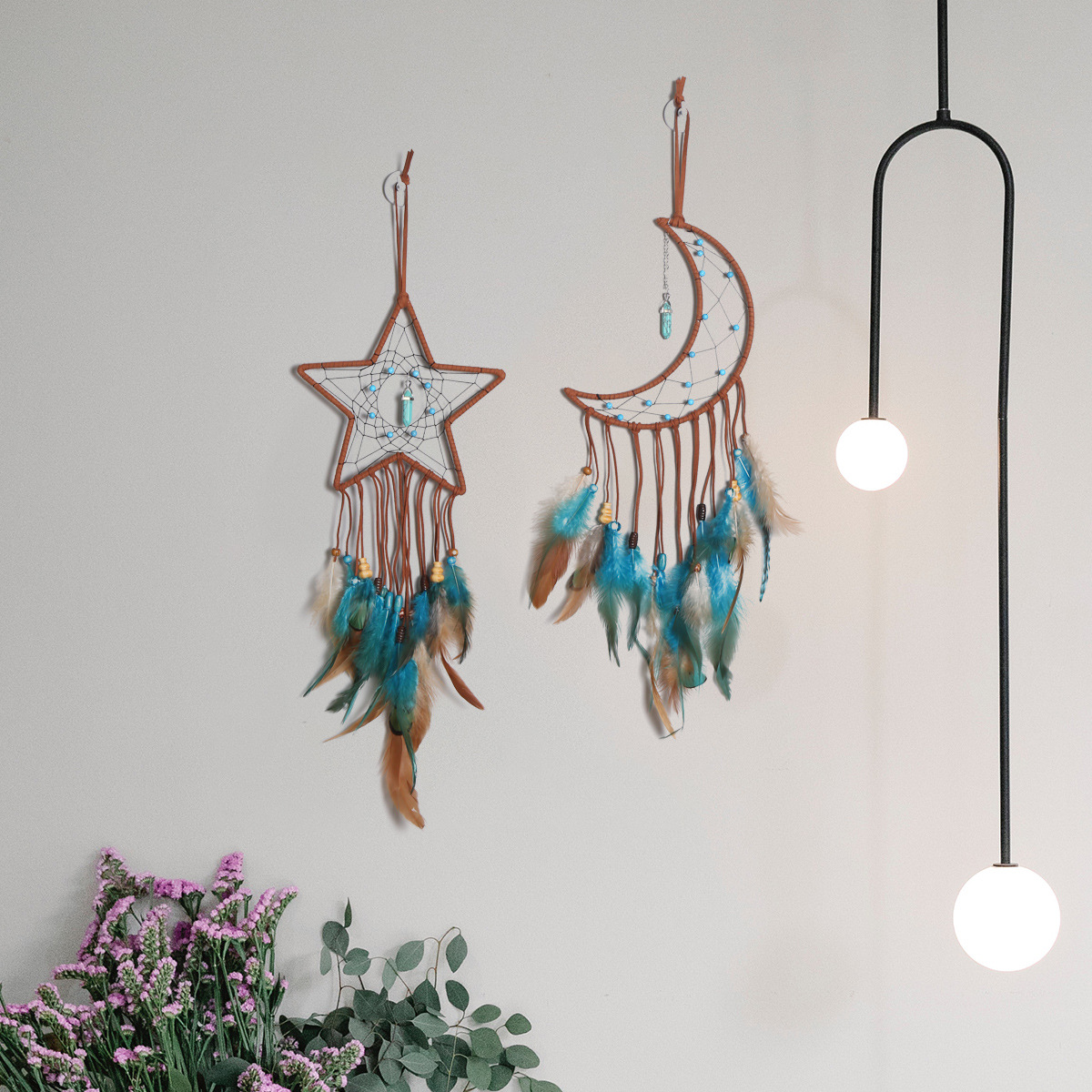 Moon and star dreamcatcher, turquoise pendant, dreamcatcher, wall decoration, wall hanging, wall decoration, room wall decoration, dreamcatcher