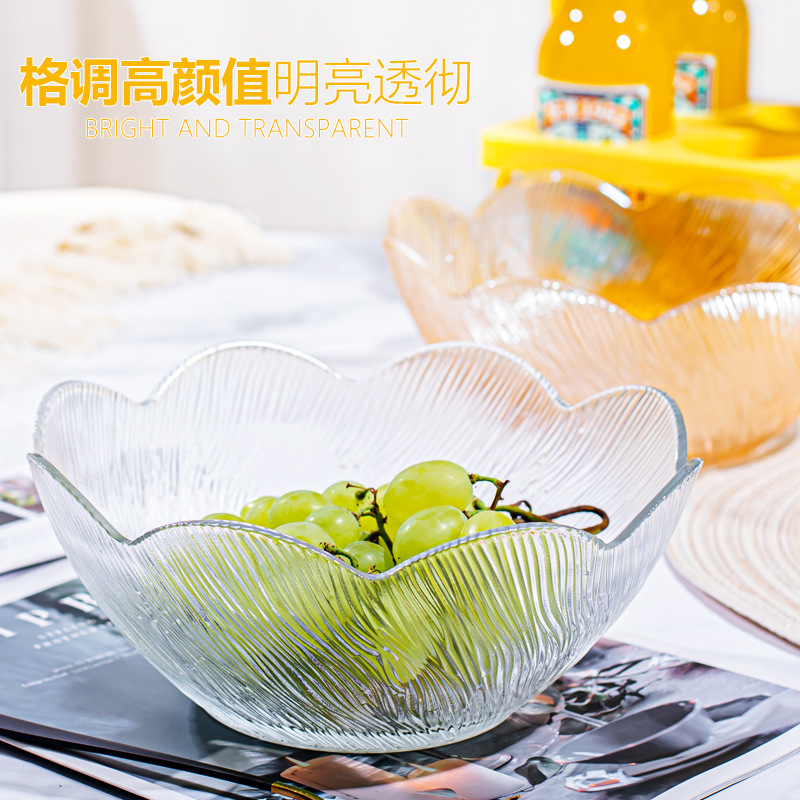 Creative glass bowls, household bowl and plate sets, living room fruit plates, hammer-patterned desserts, vegetable salad bowls, fruit plates wholesale Specification image