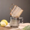 Glass cups, ins retro style iced Americano coffee cups, latte vertical striped water cups, cold drink cups, glass mugs Specification image