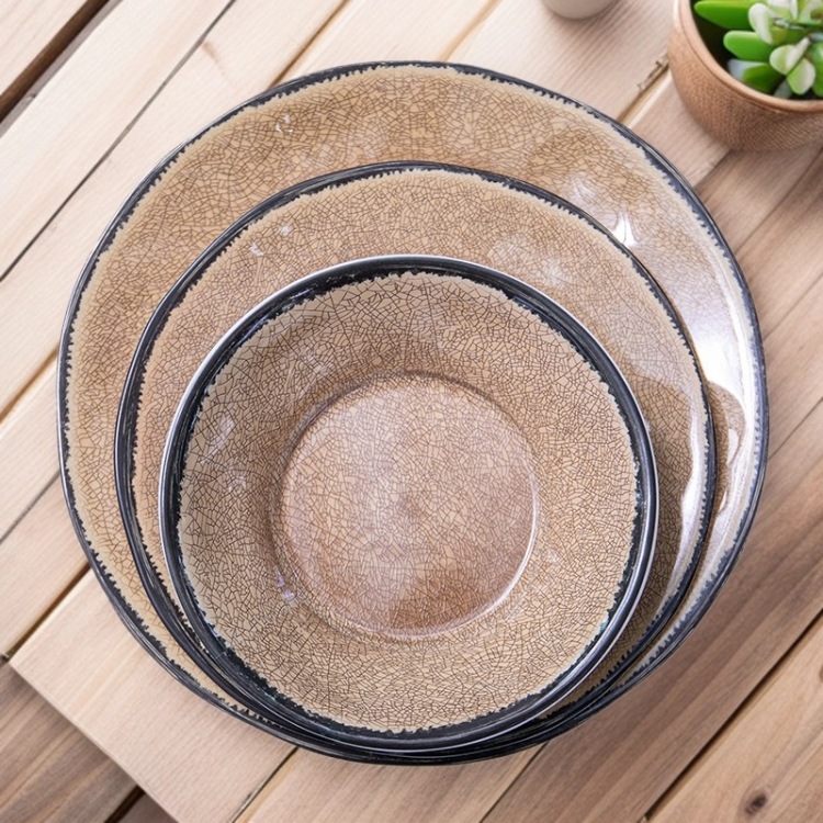 Melamine tableware, commercial hotel restaurants, Western-style steak flat plates, imitation porcelain shock-resistant sushi plates, barbecue presentation plates, customized Item Picture