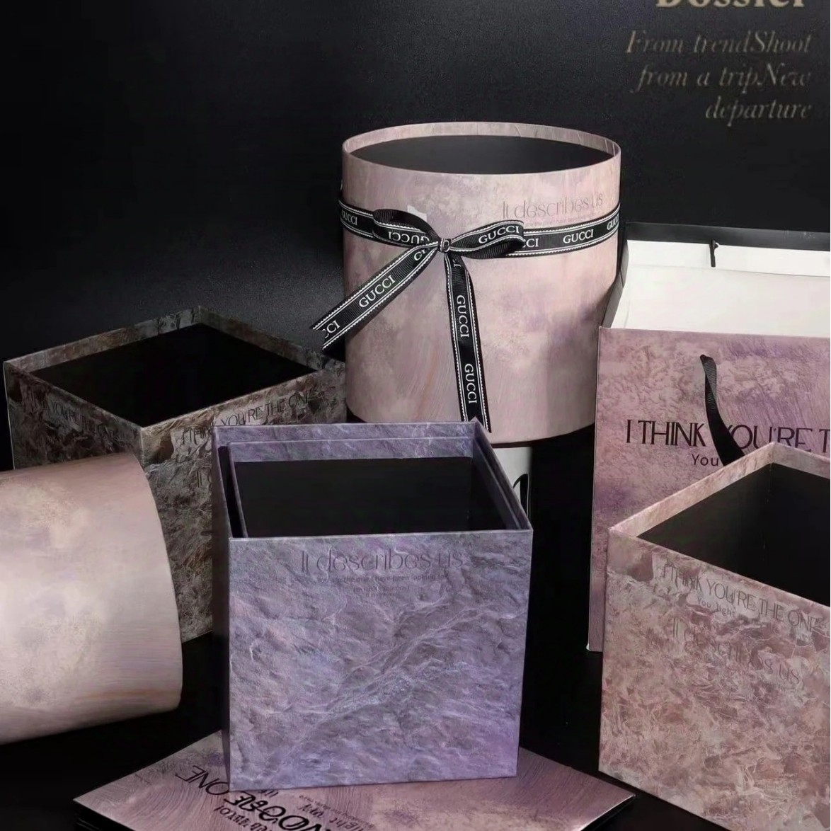 Marble plum sauce gift box, square and round gift box, hug bucket, flower bucket, birthday and Valentine's Day flower gift box