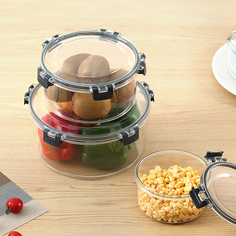 圆形保鲜盒食品级饭盒杂粮零食大容量密封盒水果透明便当盒收纳盒塑料罐