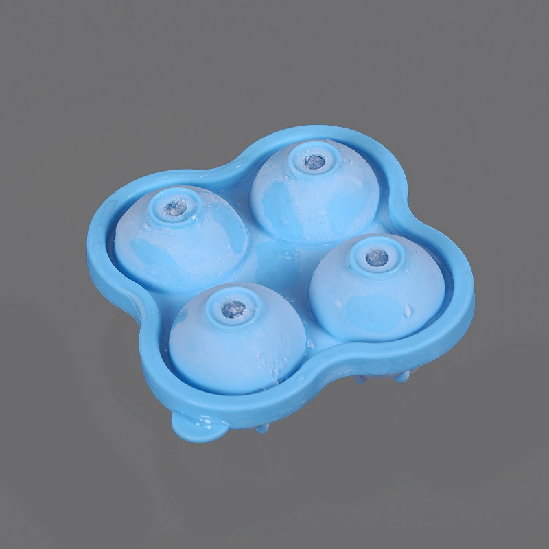 爆款亚马逊硅胶4孔圆形冰球模具创意家用制冰器厨房带盖制冰盒