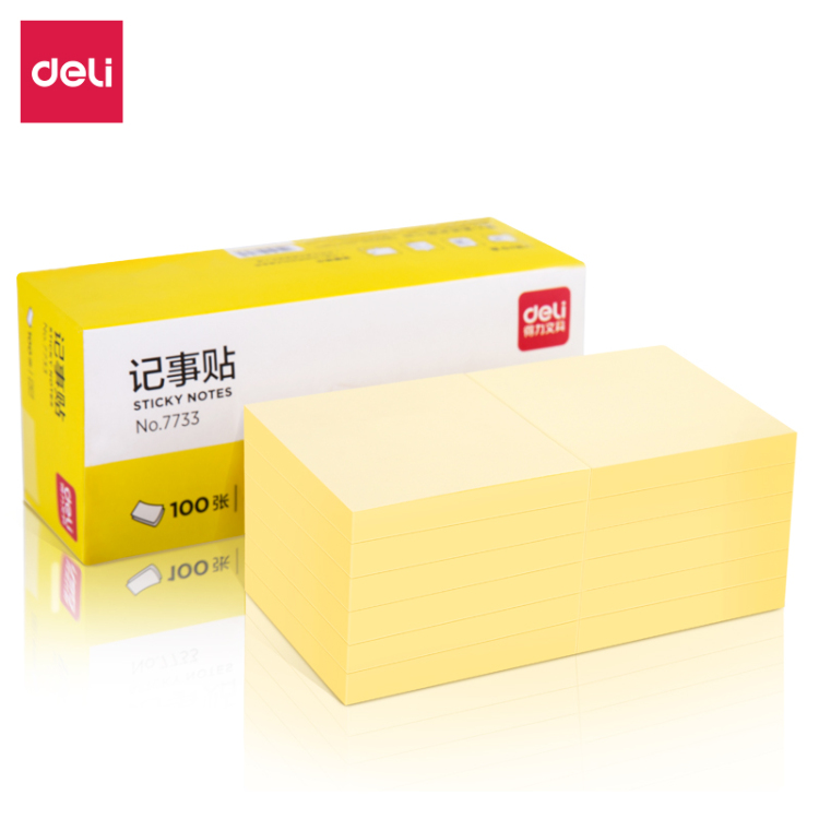 (100 pieces per bag) Deli Office Student Stationery 76*76mm light yellow Yiyou Note-taking stickers Application Scenario