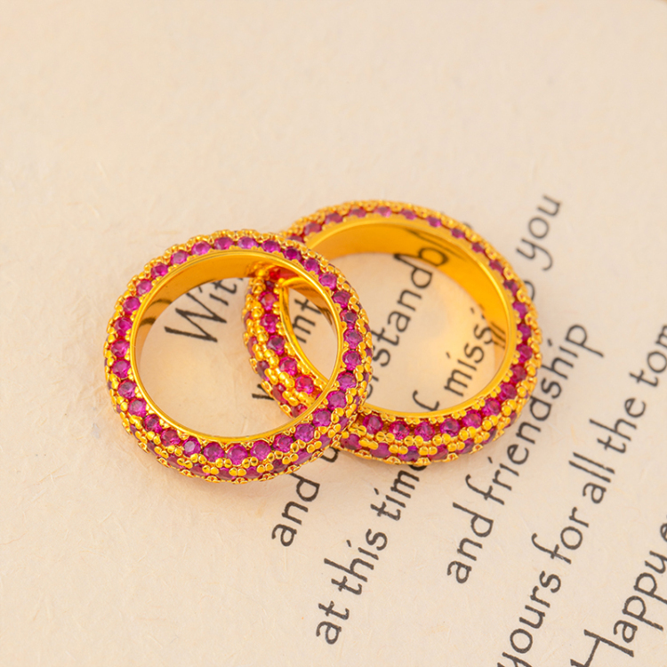 久不掉色古法沙金饰品镶玫钻食指戒创意时尚百搭爆闪蔷薇指环戒指