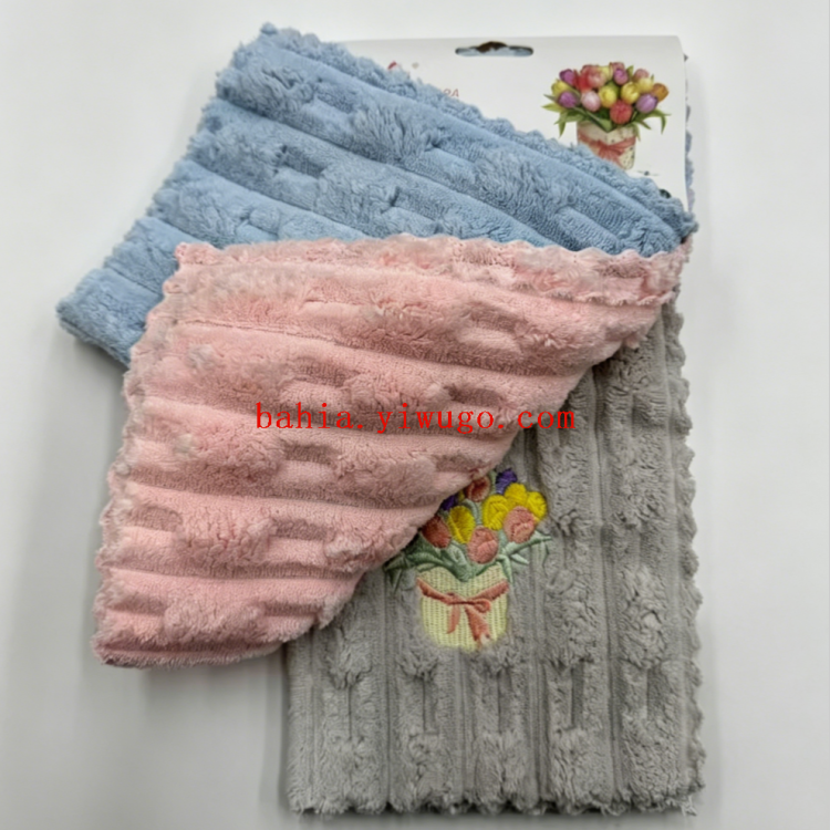 Embroidered bouquet towel, household kitchen absorbent and stain-removing cloth, plain lace cleaning towel promotion Specification image