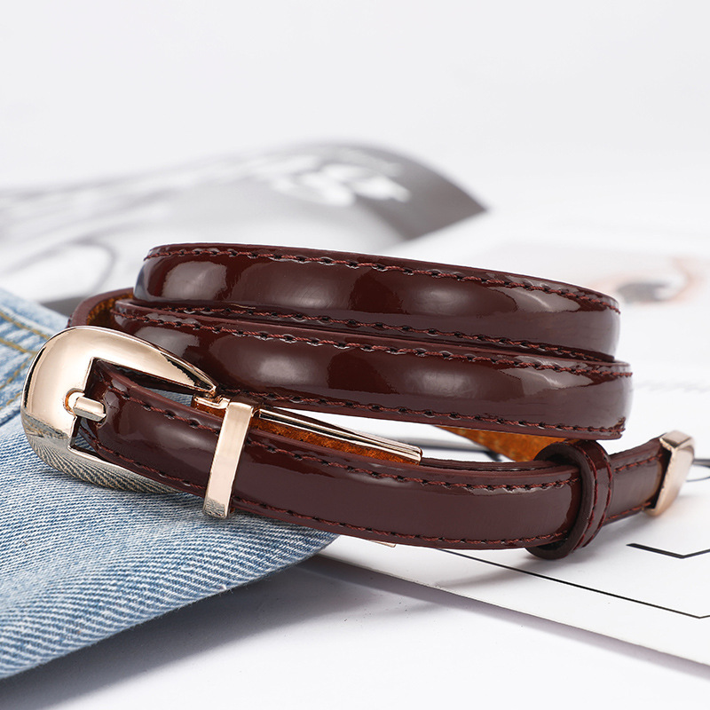 New patent leather pin buckle belt for women, simple and versatile Korean-style decorative jeans, women's casual belt wholesale details Picture