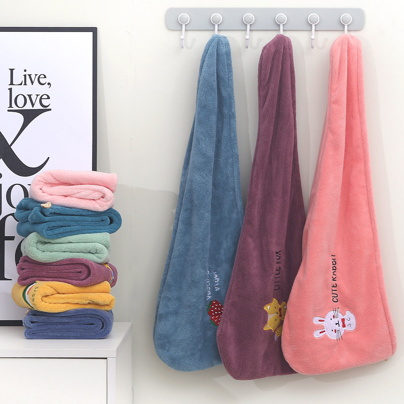 绣花卡通萌宠图案珊瑚绒干发帽洗头干发巾细节图