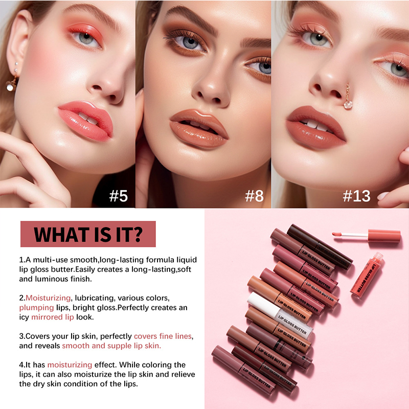 Butter Glossy Glitter Transparent Lip Gloss Moisturizing Herbal Mineral mirror effect Long-lasting color display details Picture