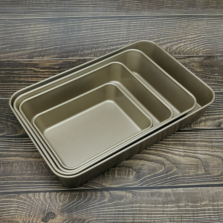 Factory direct sales of carbon steel rectangular baking trays, non-stick golden deep baking trays, cake molds, cookie and bread baking trays for home use Item Picture