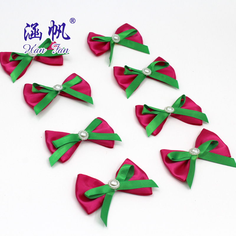 Custom-made single-sided polyester tape with double-layer diamond-coated rose red bow details Picture