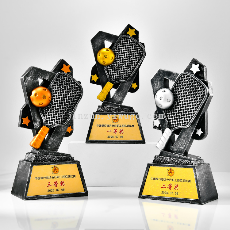 Cross-border new creative pickleball competition sports meeting trophies, gold, silver and copper resin pickleball craftsmanship engraving customization Specification image