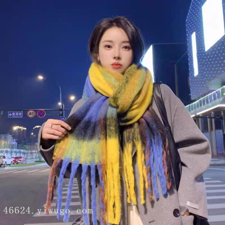 Cross-border scarf wholesale e-commerce live-streaming supply chain supply of thick fluorescent checkered scarves Specification image
