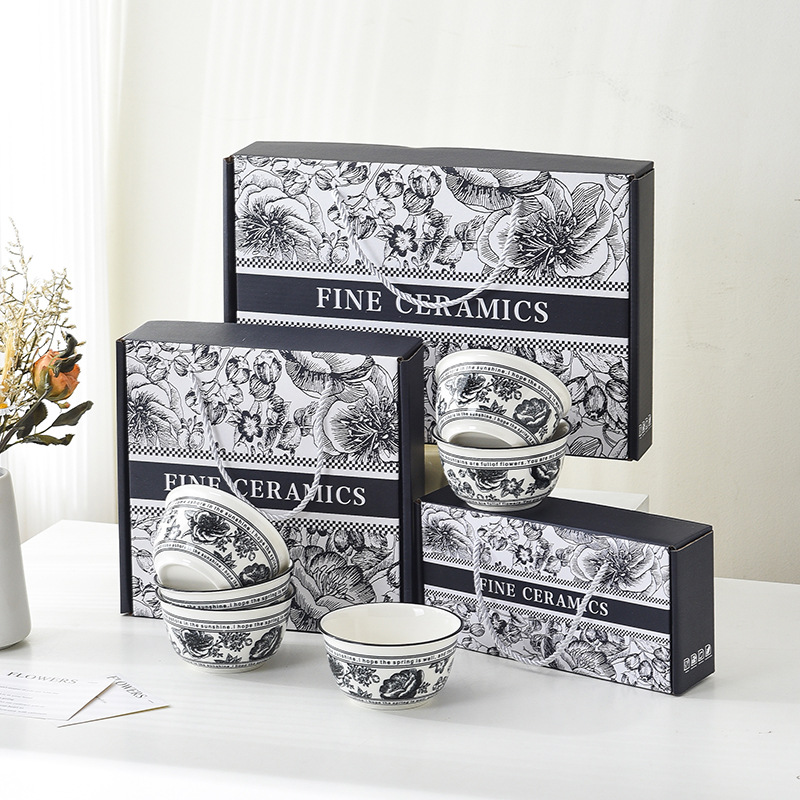 Underglaze color gift bowl set, ceramic tableware bowl gift box set, opening gift event gift bowl and chopstick set, tableware