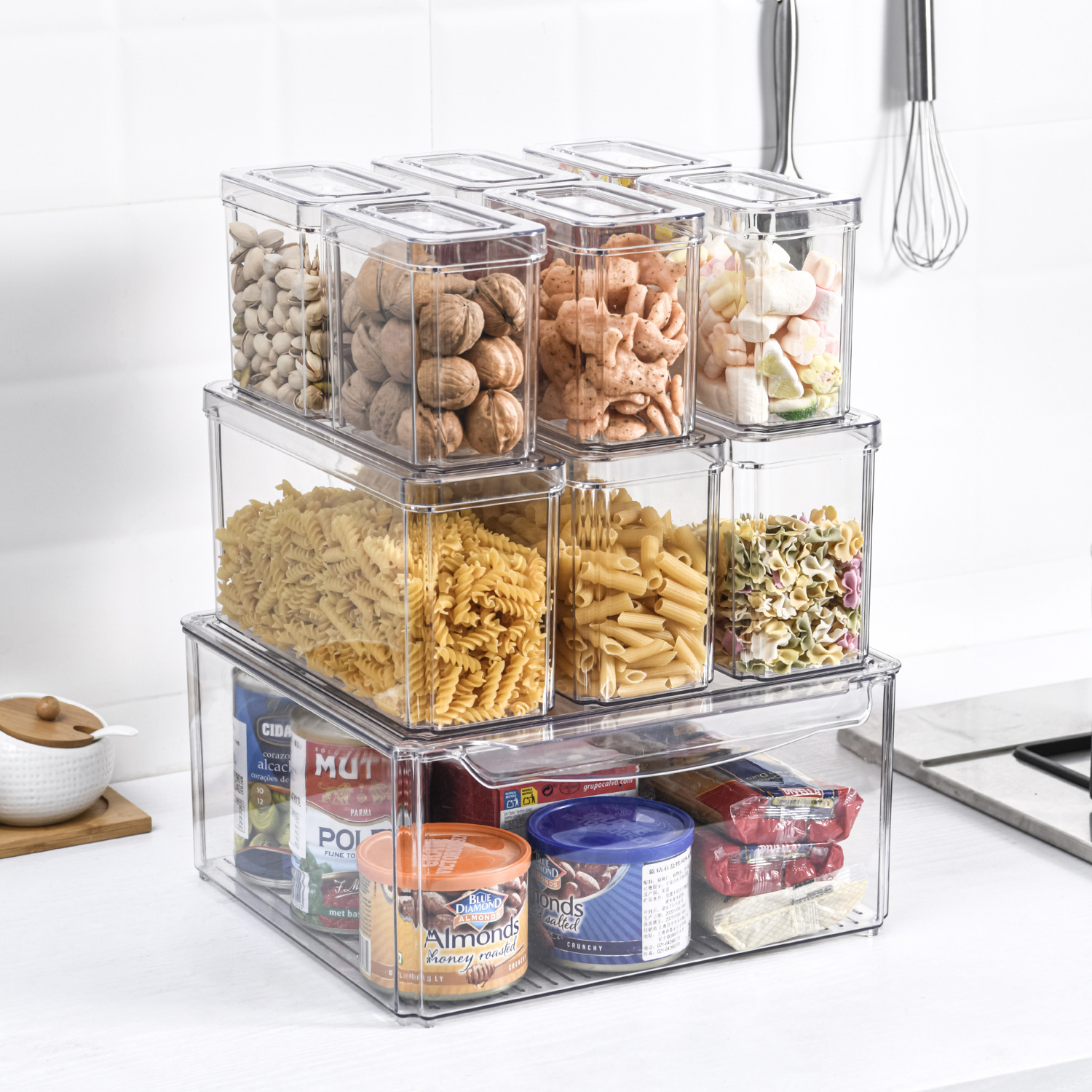 New 10-piece refrigerator storage box set, water-draining and fresh-keeping box for vegetables and fruits, transparent refrigerator storage box for coarse grains and food