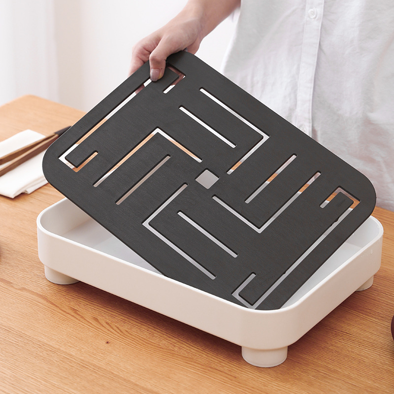Household draining tray, double-layer rectangular storage rack, multi-purpose tea set and tea table storage box