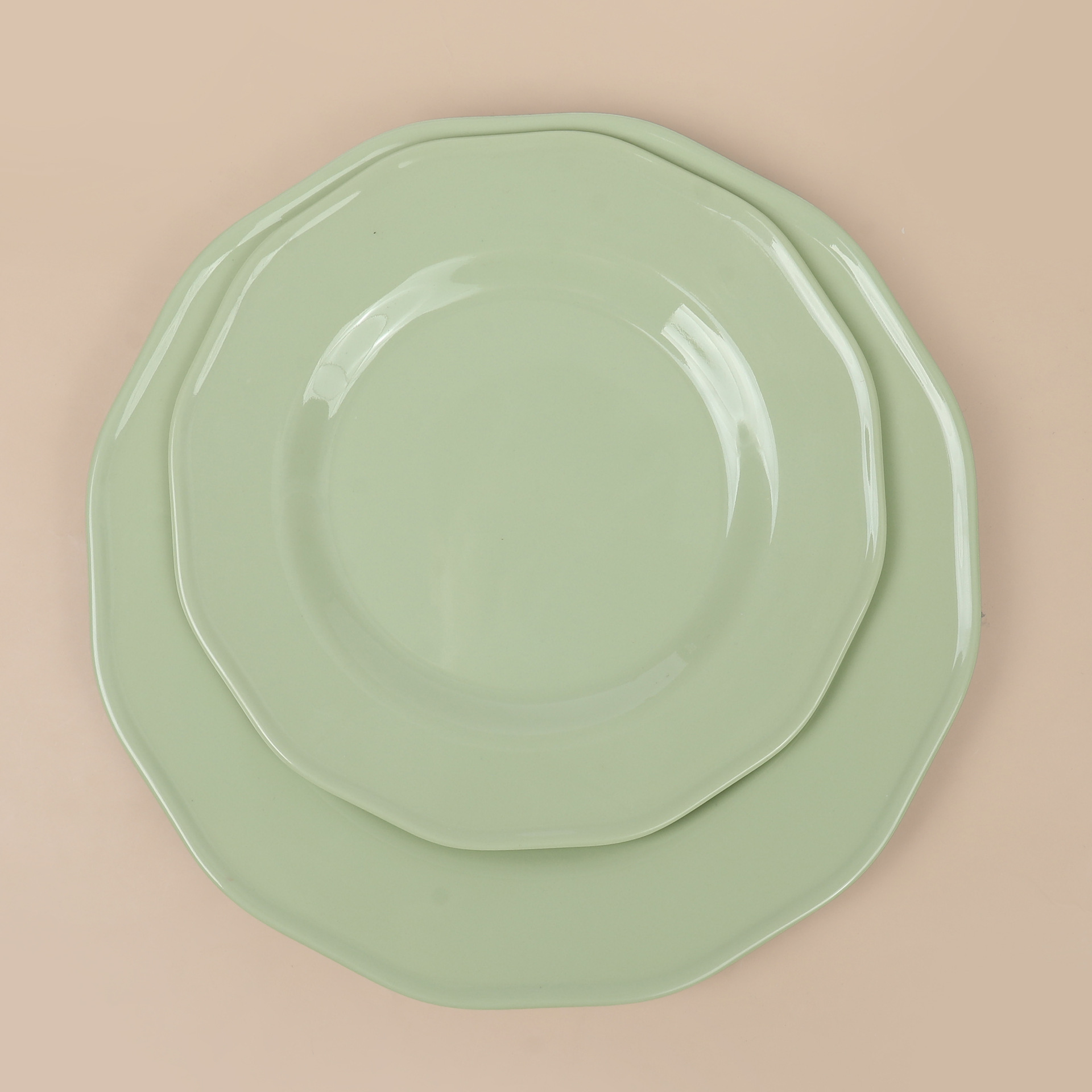 Japanese-style hand-painted green ceramic bowls, plates, cute tableware and kitchen utensils details Picture