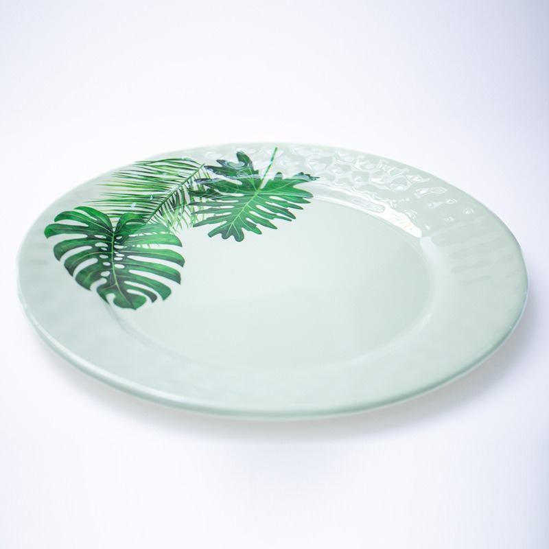 Cross-border multi-color melamine material round plates, anti-slip, Western dining plates, coffee shop plates, bar snack plates, with a variety of colors details Picture