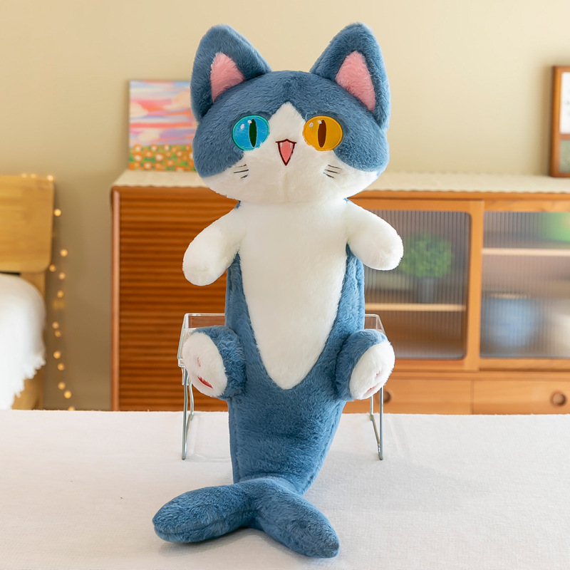 New long shark cat plush pillow, a cute gift for girls with heteropic eyes, and a cartoon plush toy doll Item Picture