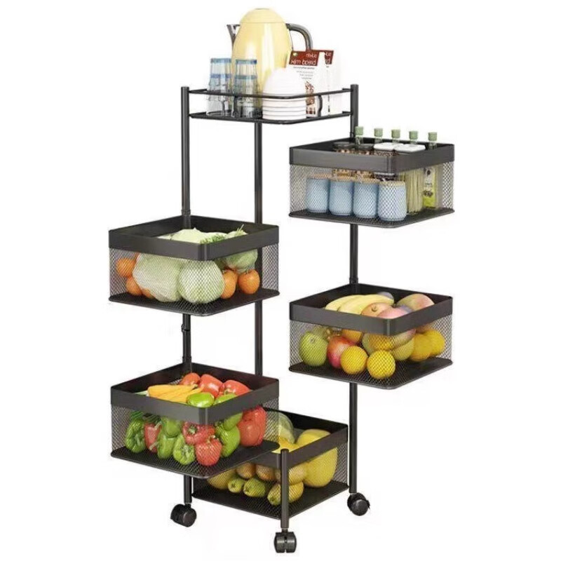 Multi-functional, mobile and rotating net vegetable basket storage rack, modern and simple home organization rack, kitchen corner storage rack Application Scenario