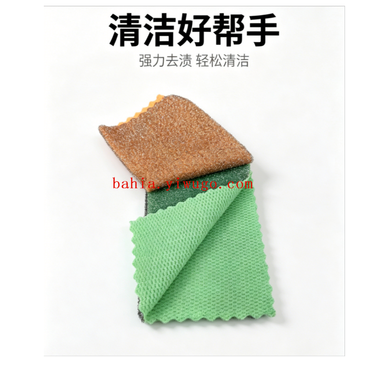 Three pieces of double-sided silver-threaded scouring pads, thickened grid dishwashing cloth for removing stains, kitchen for scrubbing POTS and stoves, no oil stains Specification image