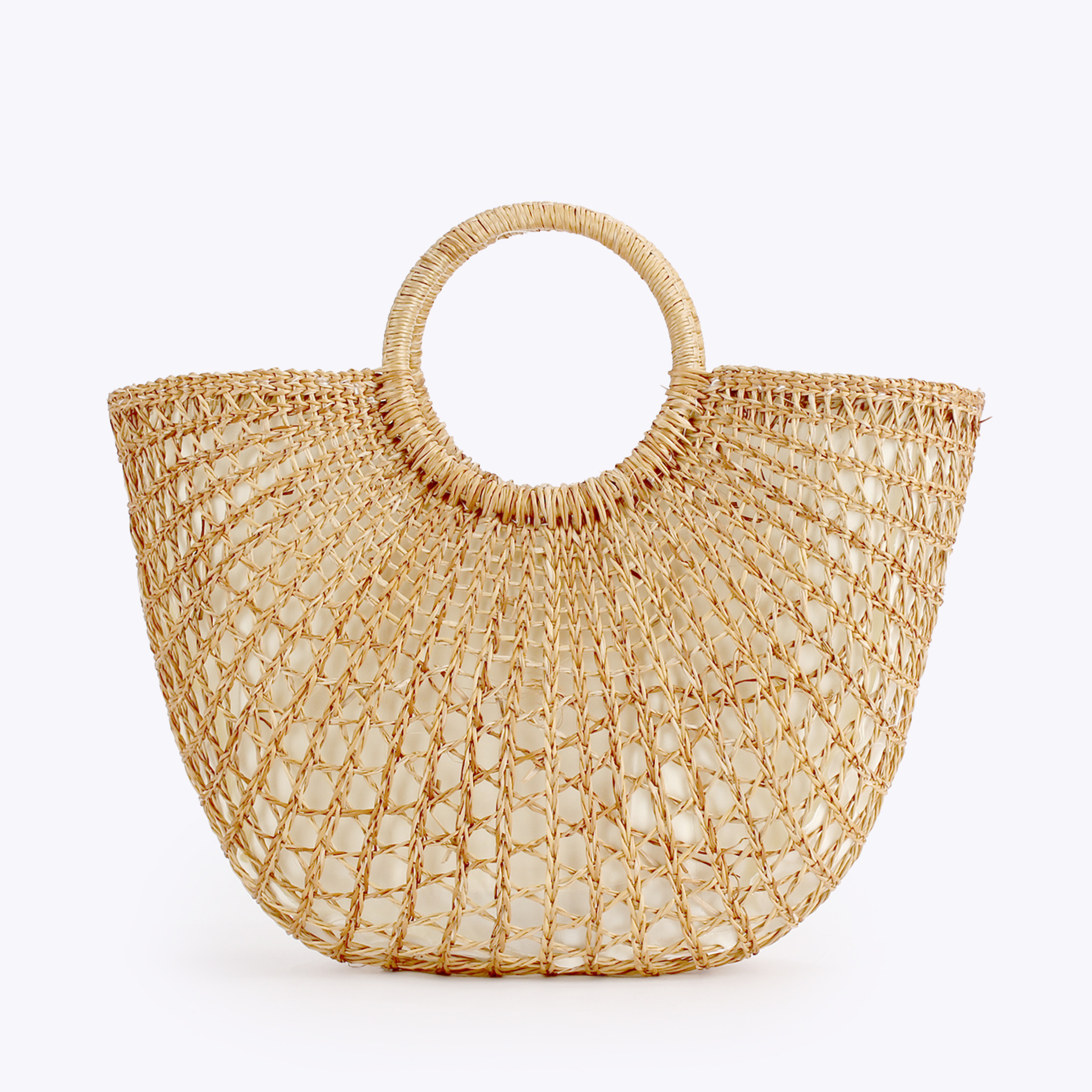 One-piece hand-woven semi-circular hand-held yellow grass woven bag for seaside vacation, versatile for daily use and commuting for ladies