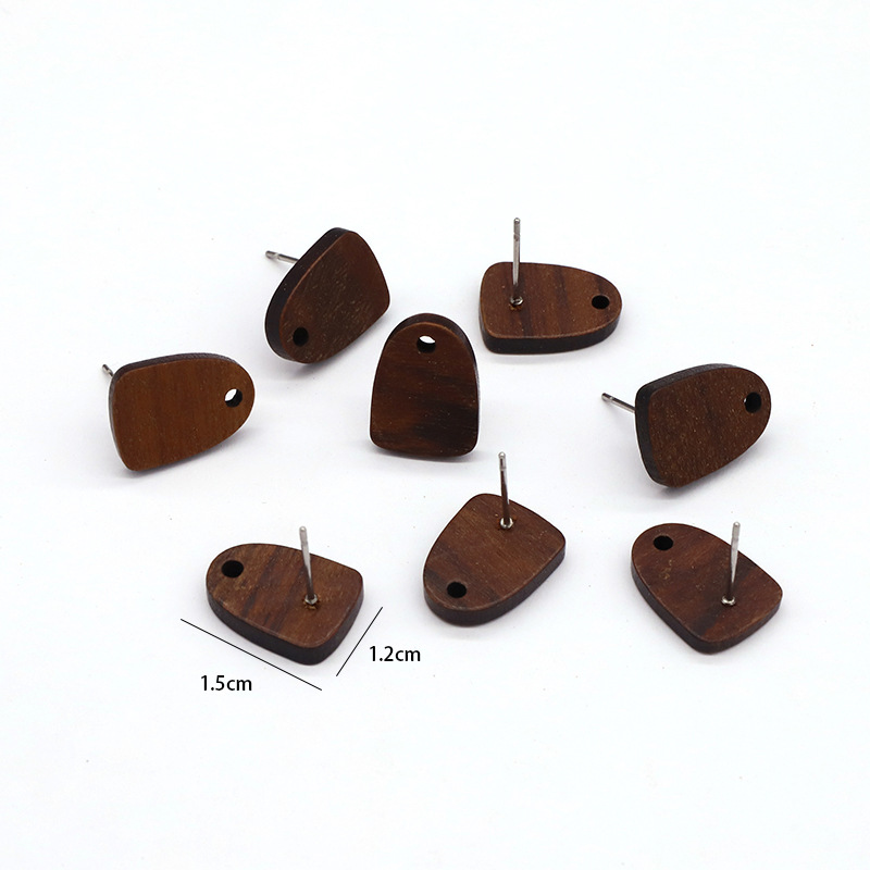 Simple and unique geometric wood ear pins, ear studs with pendants, DIY retro natural color wooden earrings and earrings accessories Specification image