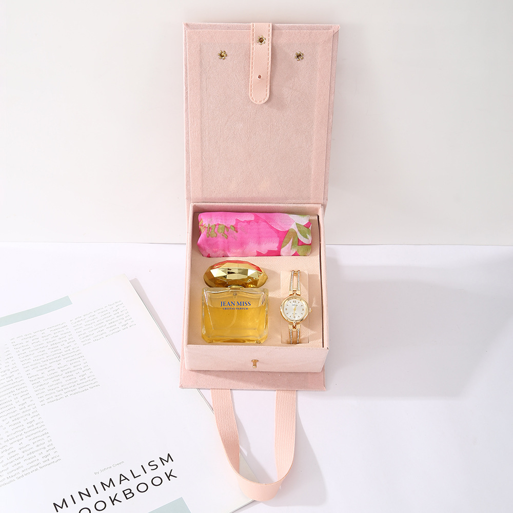 Creative hand-held ladies' souvenir set, silk scarf, perfume, watch, high-end gift set, best friend's birthday present details Picture