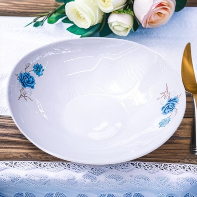 Wholesale white melamine tableware, round deep bowls, fast food restaurant vegetable bowls, hot pot restaurant plates, snack bar bowls, custom logos Item Picture