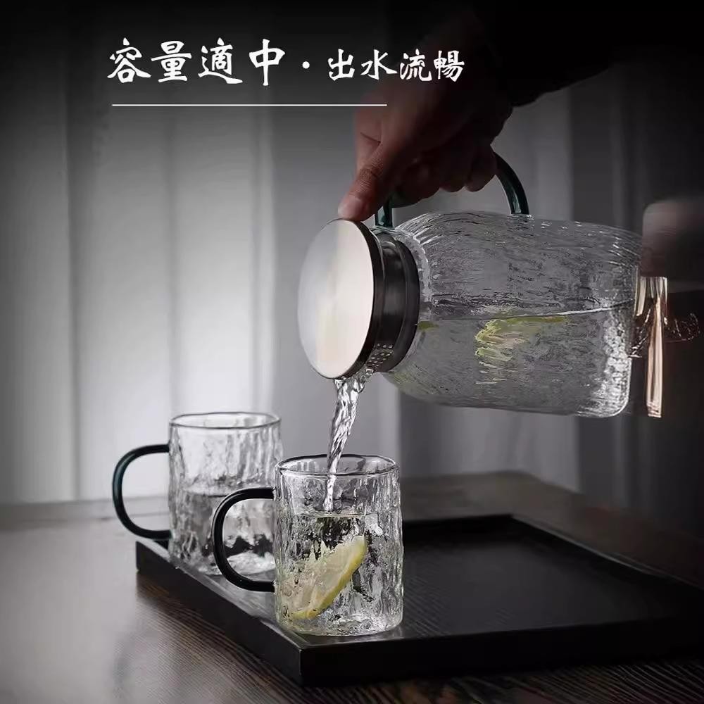 Cold water kettle, high-temperature resistant tree-patterned household cold water kettle cup, large-capacity living room glass kettle, teapot set, high appearance level details Picture