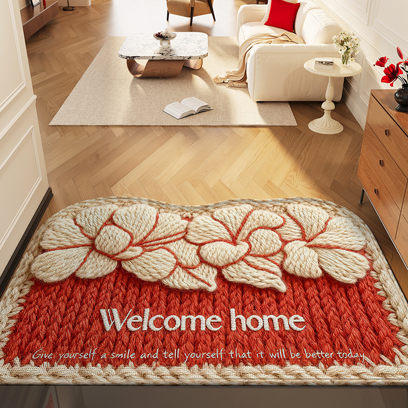 Imitation woolen French-style entrance door floor mat, entrance door foot mat, anti-slip and absorbent small fragrant style entrance mat, light luxury floor blanket Item Picture