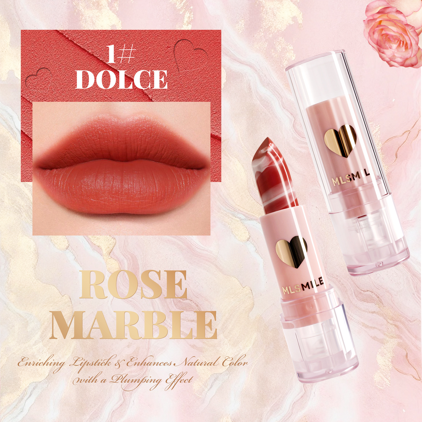 Four new matte marble-patterned lipsticks with satin finish. The matte texture is moisturizing and hydrating, and easy to apply details Picture