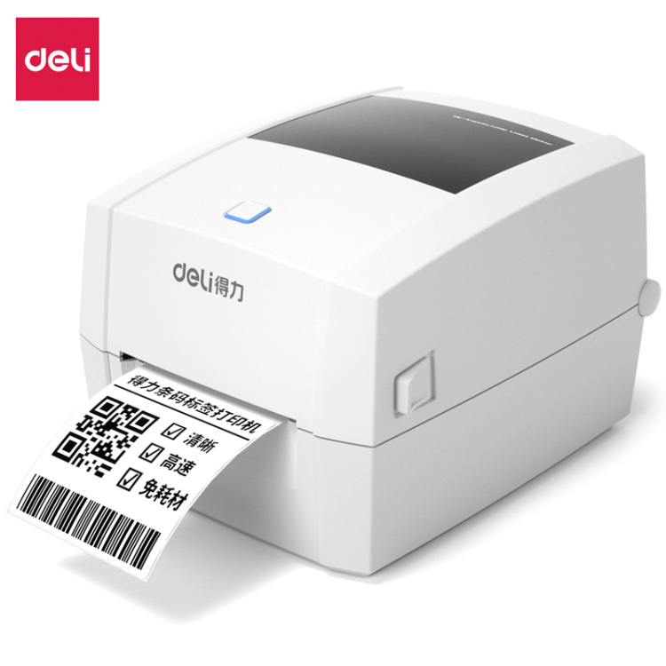 Deli barcode express waybill printer, ribbon free, ink-free, high-speed instant printing, white and gray desktop thermal printer details Picture
