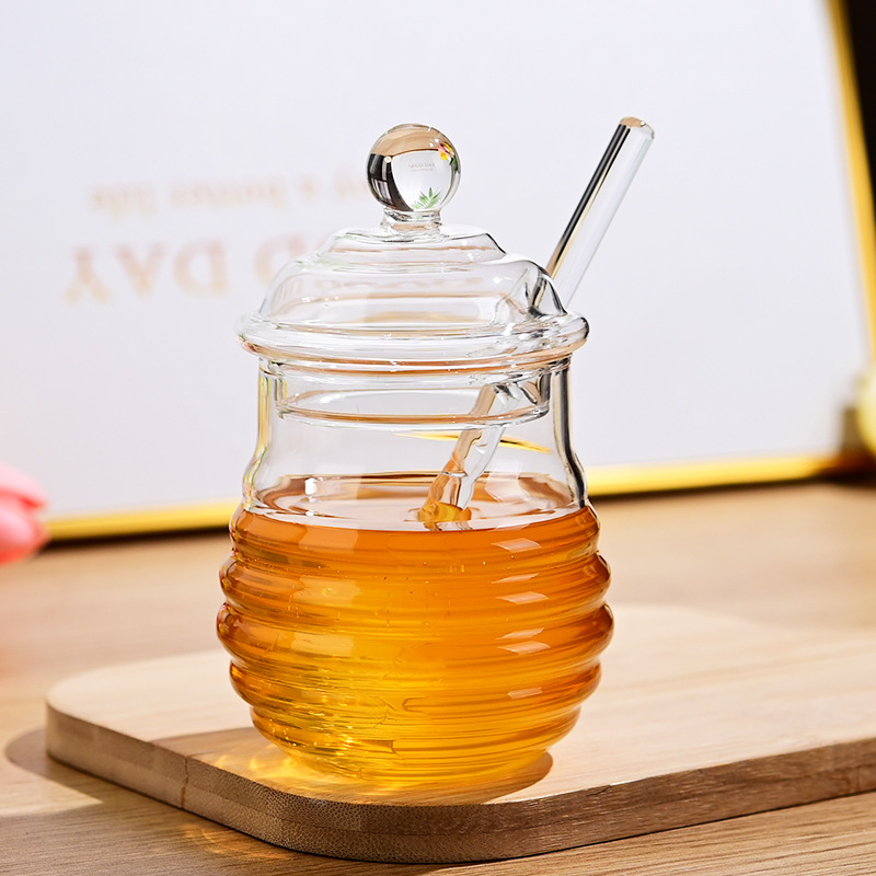 批发高硼硅玻璃蜂蜜罐子搅拌棒家用带盖创意欧式果酱瓶子蜂蜜瓶